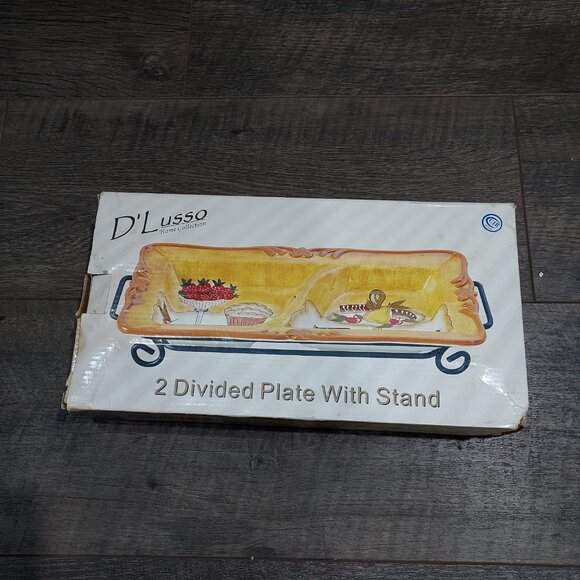 Serving Tray Platter D'Lusso Home Collection 2 Divided Sections Metal Stand - Picture 10 of 10